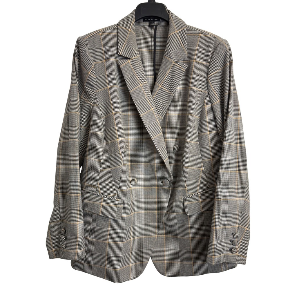 Lane Bryant Glen Plaid Double Breasted Blazer Yellow Overcheck Plus Size 18